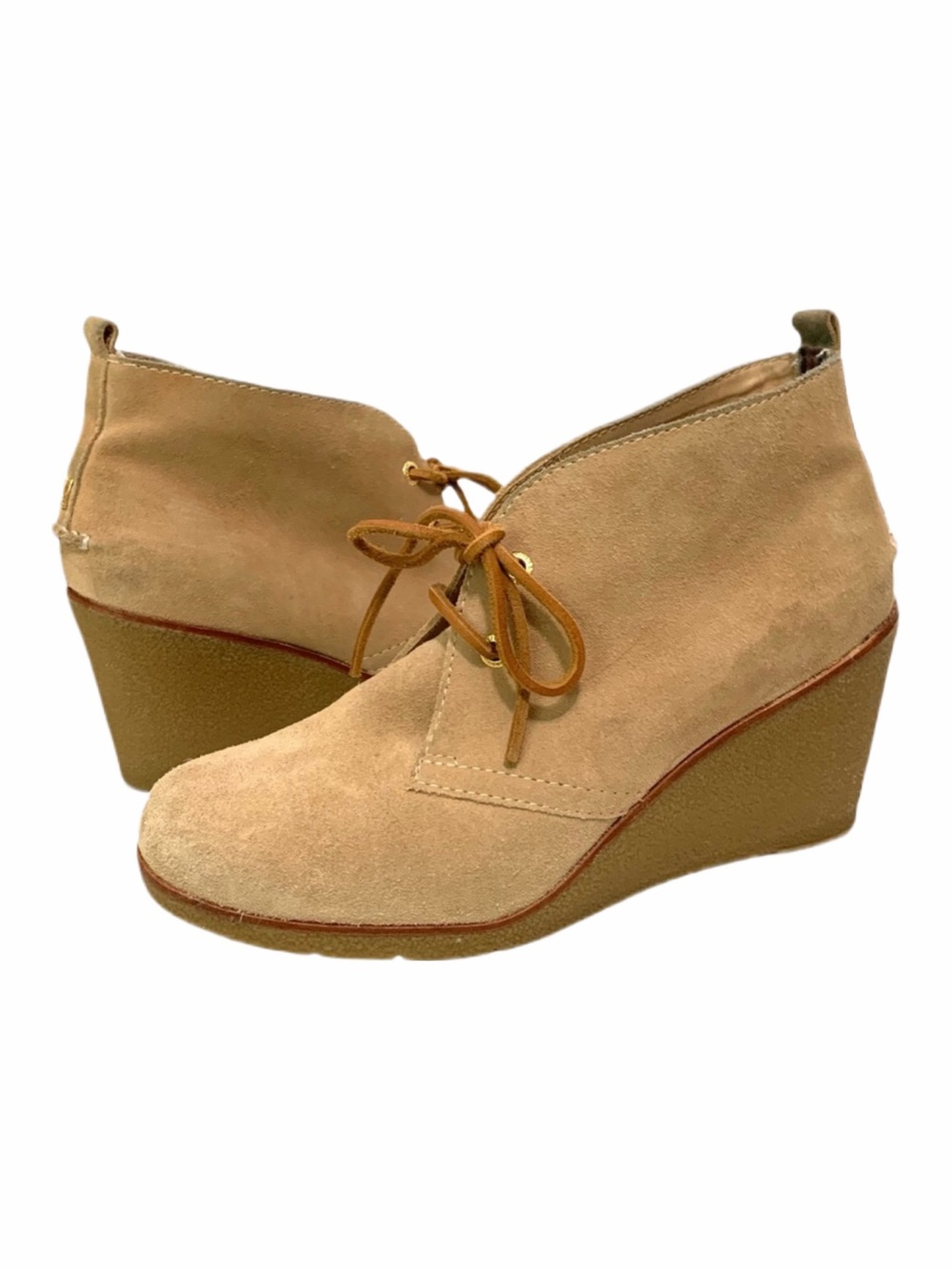 Sperry Topsider Harlow Tan Suede Leather Lace Up Wedge Bootie Size 8.5